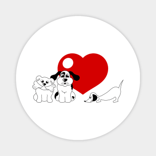 Cute dogs in front of big red heart Magnet